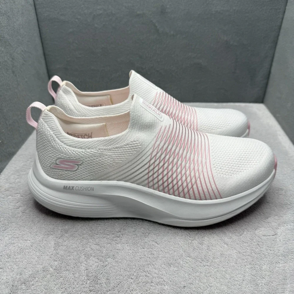 Skechers GO WALK Max Walker Sally Slip-On Shoes White Pink Women's Size 7.5